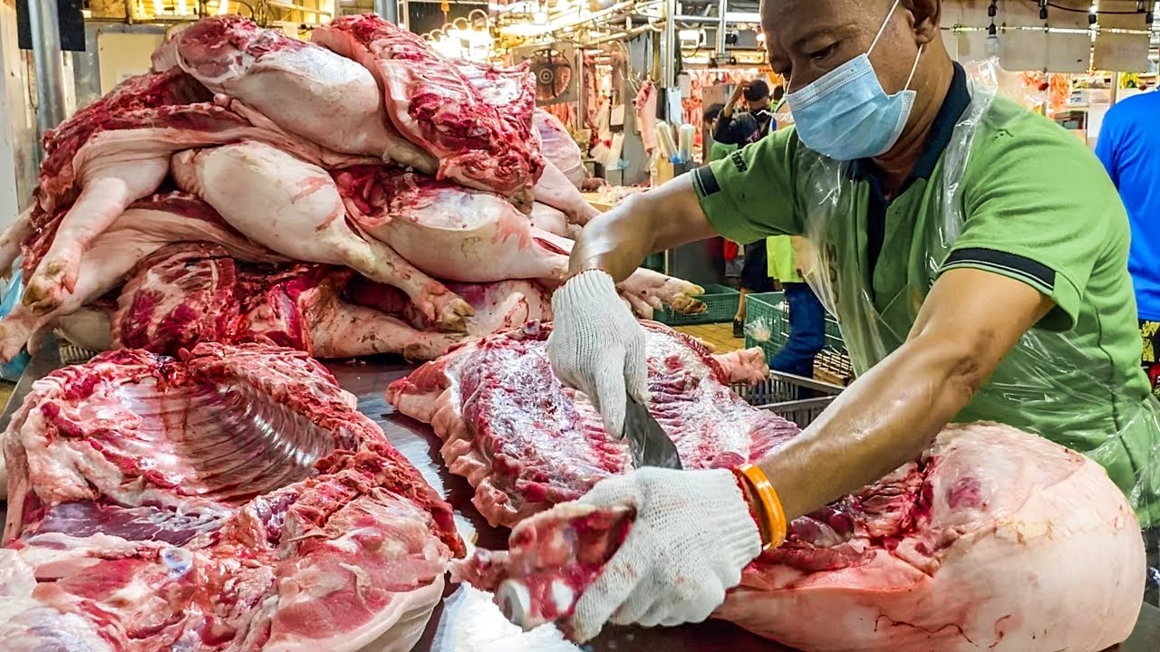 돼지 한마리 물베듯 쓱싹 해체하는 발골 시장의 지배자! 입이 떡 벌어지는 해체작업 Pork cutting skills / Thai street food
