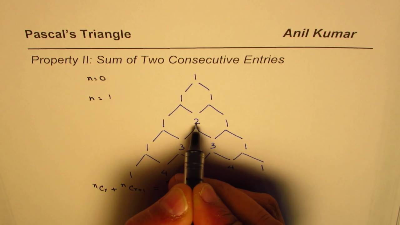 Pascal's Triangle Property 2 Sum of Consecutive Terms - YouTube