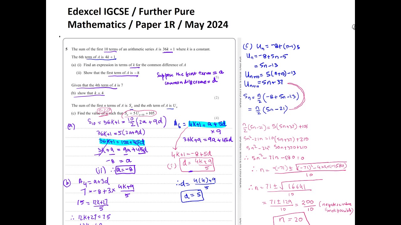 Edexcel IGCSE / Further Pure Mathematics / Paper 1R / May 2024 / Question 5