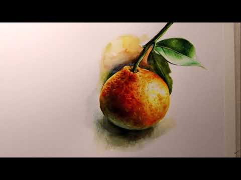 watercolor painting demonstration of <strong>tangerine</strong> 귤 수채화 시연, 귤그리기