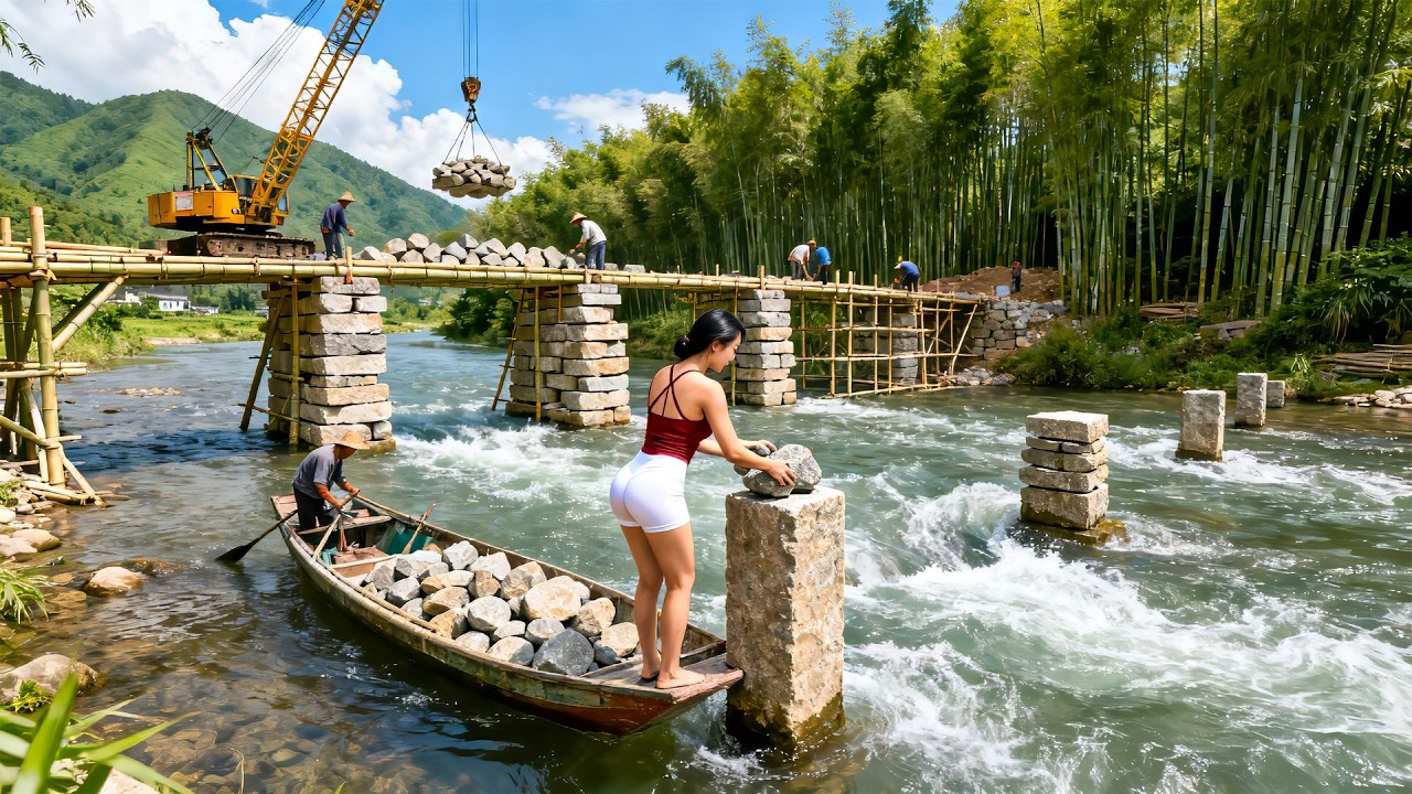 Bridges Making Using Rocks TIMELAPSE | Build a Stone Bridge Arrange Two Stone Pillars and Finish ...