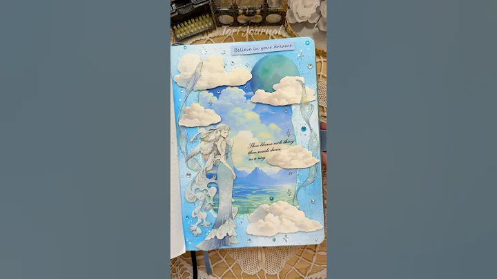 ASMR journal Celestial Dreams🌌☁️💫🌙🪽💎🌊|#asmr #journaling #journal #diy #scrapbooking #art #fyp