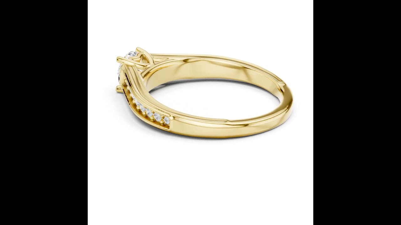 Round Brilliant Cathedral Shank Ring With Pave Shoulders