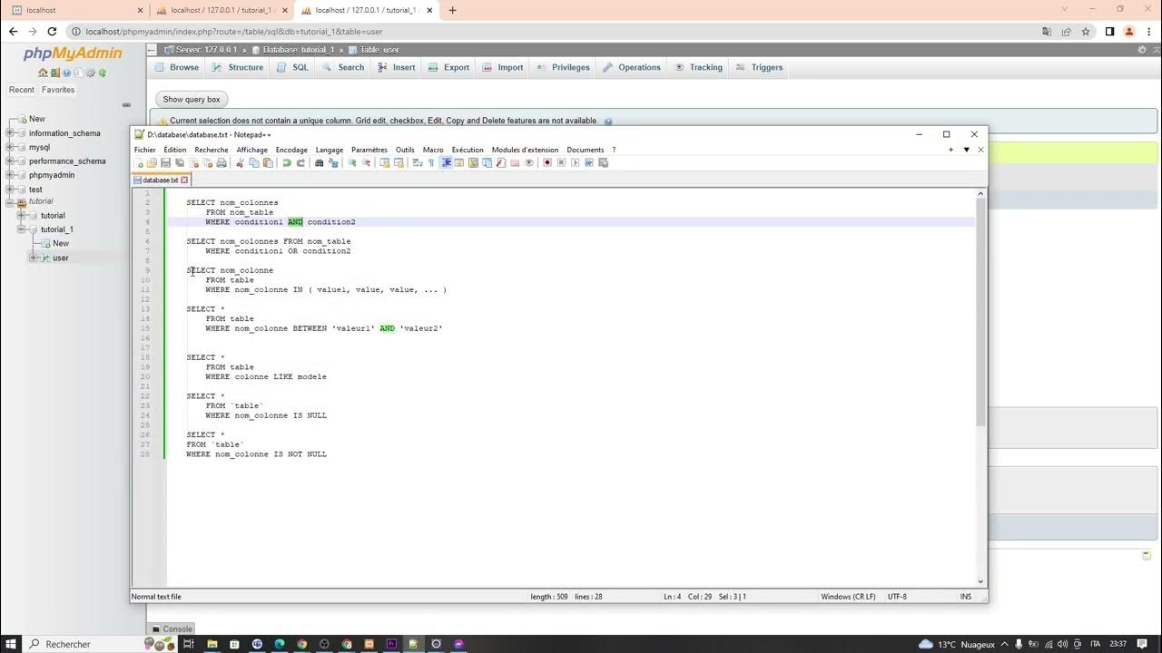 Condition Where AND OR IN BETWEEN NULL NOT NULL Course YouTube