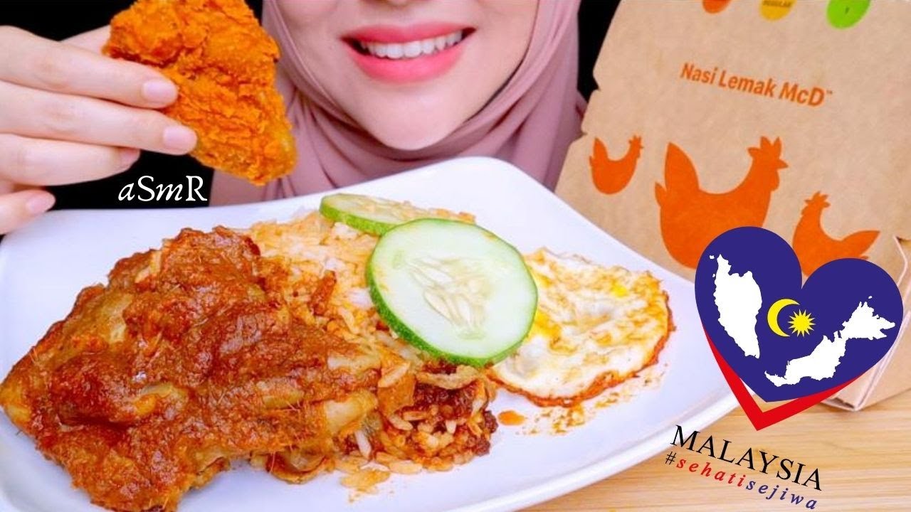 ASMR | Nasi Lemak Rendang Ayam + Spicy Fried Chicken Mcdonald's| Eating Sounds | No Talking Malaysia