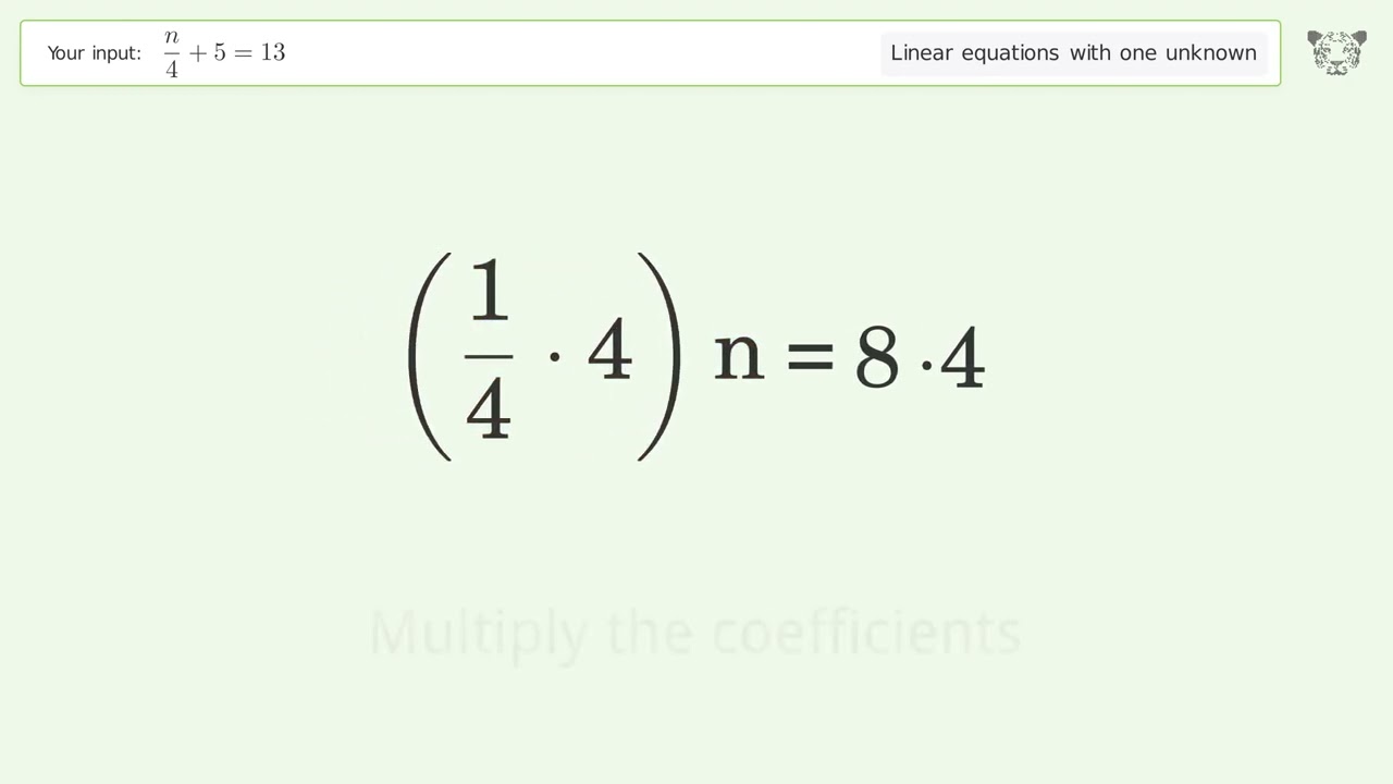 Linear Equation With One Unknown Solve N 4 5 13 Step by step Solution Linear Equation With One Unknown Solve N 4 5 13 Step by step Solution