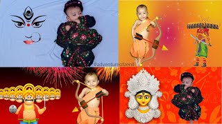 Navratri-Durga puja-Dussehra theme baby photoshoot ideas at home