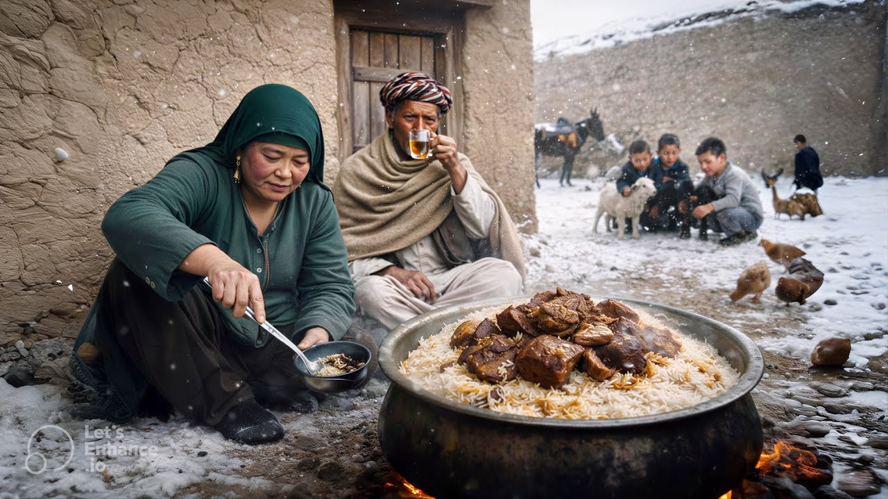 Afghan Village Life | Cooking Traditional Gosht Pulao in the Cold Winter ❄️🥘🔥