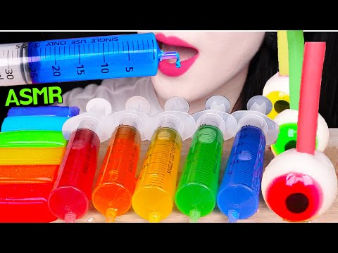 ASMR RAINBOW JELLO SHOOTER, NIK-L-NIP WAX STICK, RAINBOW JELLY 무지개 <strong>젤로</strong> 슈터 *주사기 <strong>젤리</strong> 먹방 EATING SOUNDS