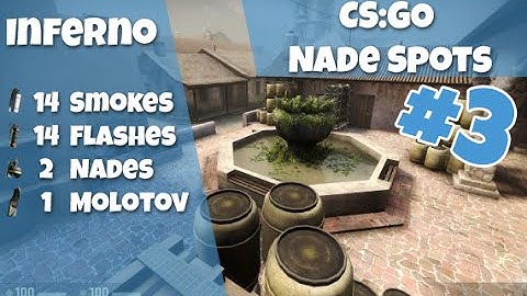 CS:GO Nade Spots Ep #3 - Inferno 14 Smokes, 14 Flashes and 2 Nades - Quick version