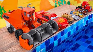 Disney Pixar Cars falling into deep pool, Disney Pixar Cars On-The-Go Flo's Cafe Playset