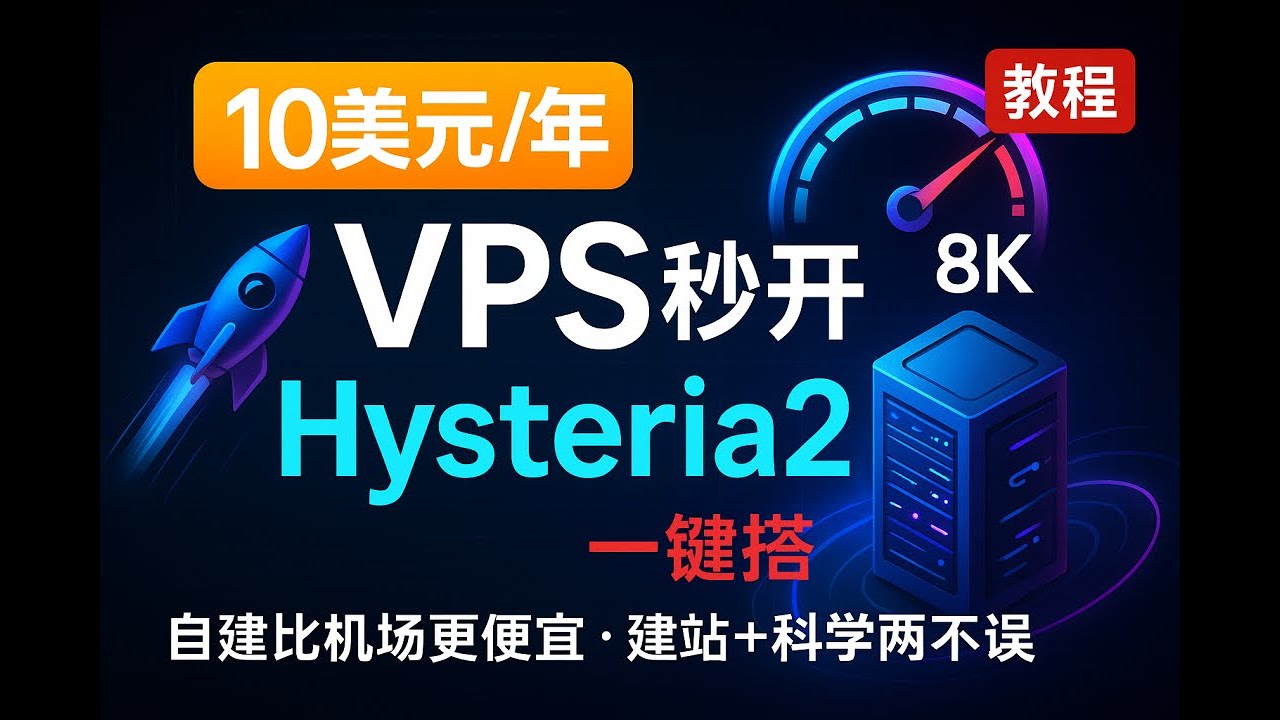自建比机场还便宜！最新保姆级搭建节点教程，一键搭建Hysteria2协议，10元/年VPS晚高峰8K，建站+科学两不误- YouTube