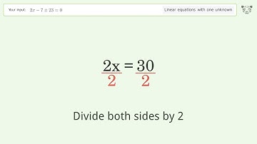 Solve 2x-7+-23=0: Linear Equation Video Solution | Tiger Algebra