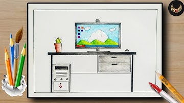 How  to draw a Computer table || Draw Desktop Computer Step By Step Very Easy Method