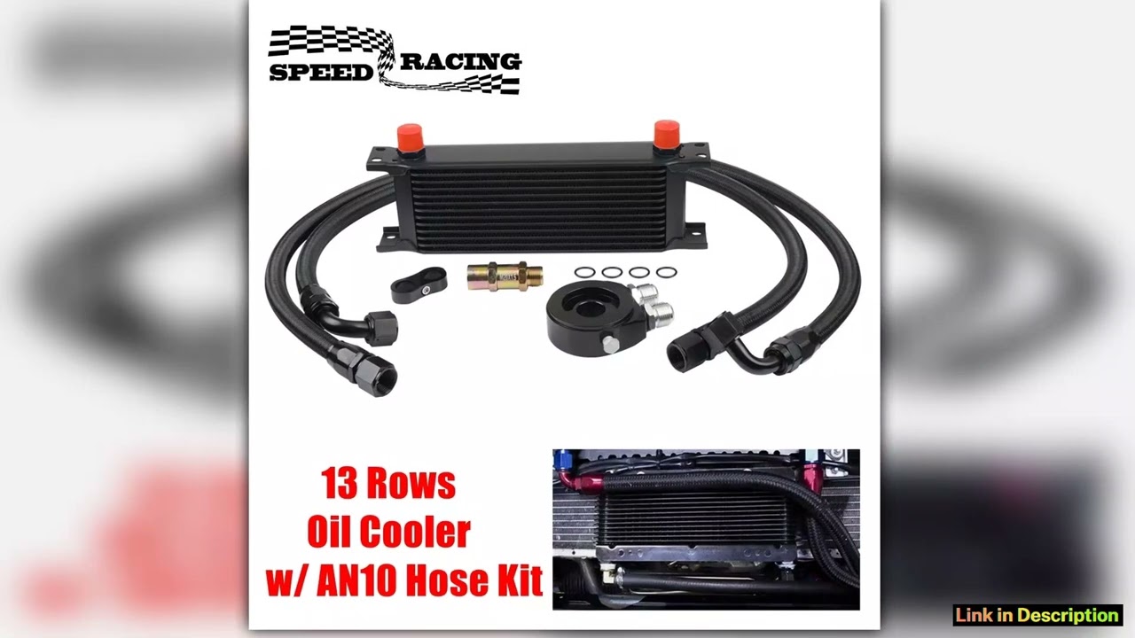 Universal 13 Rows Oil Cooler Kit 10AN Transmission Engine Cooler wOil Filter Sandwich Adapter Nylon