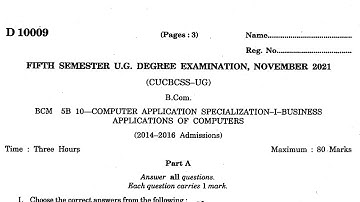 Business Application of Computers | CU 2014-16 admission | previous questions