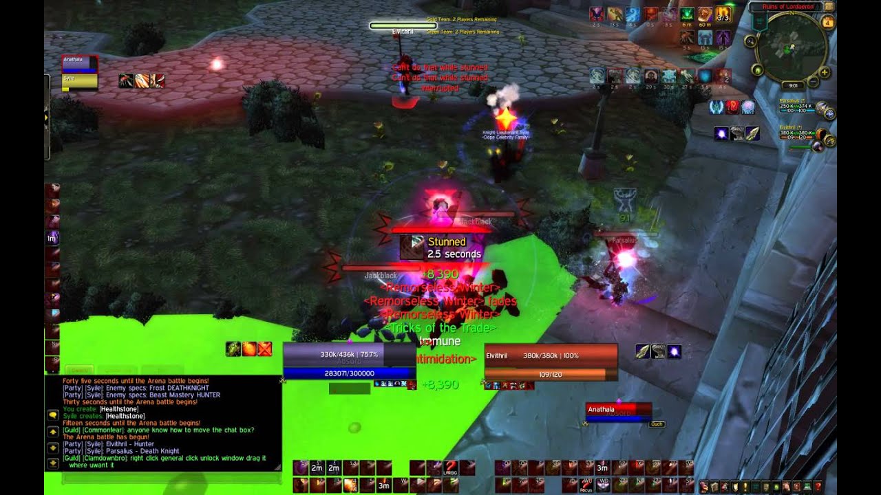 Destro Warlock/Rogue vs. Frost DK/BM Hunter arena pvp 5.2