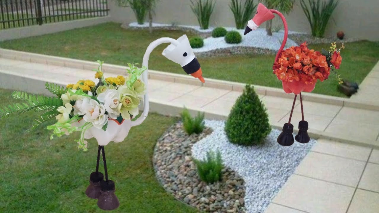 CISNE e FLAMINGO de garrafa pet - Decoração de jardim
