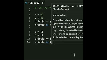 In Python, there are two comparison operators:"=="and "is".The"=="one is for checking value equality