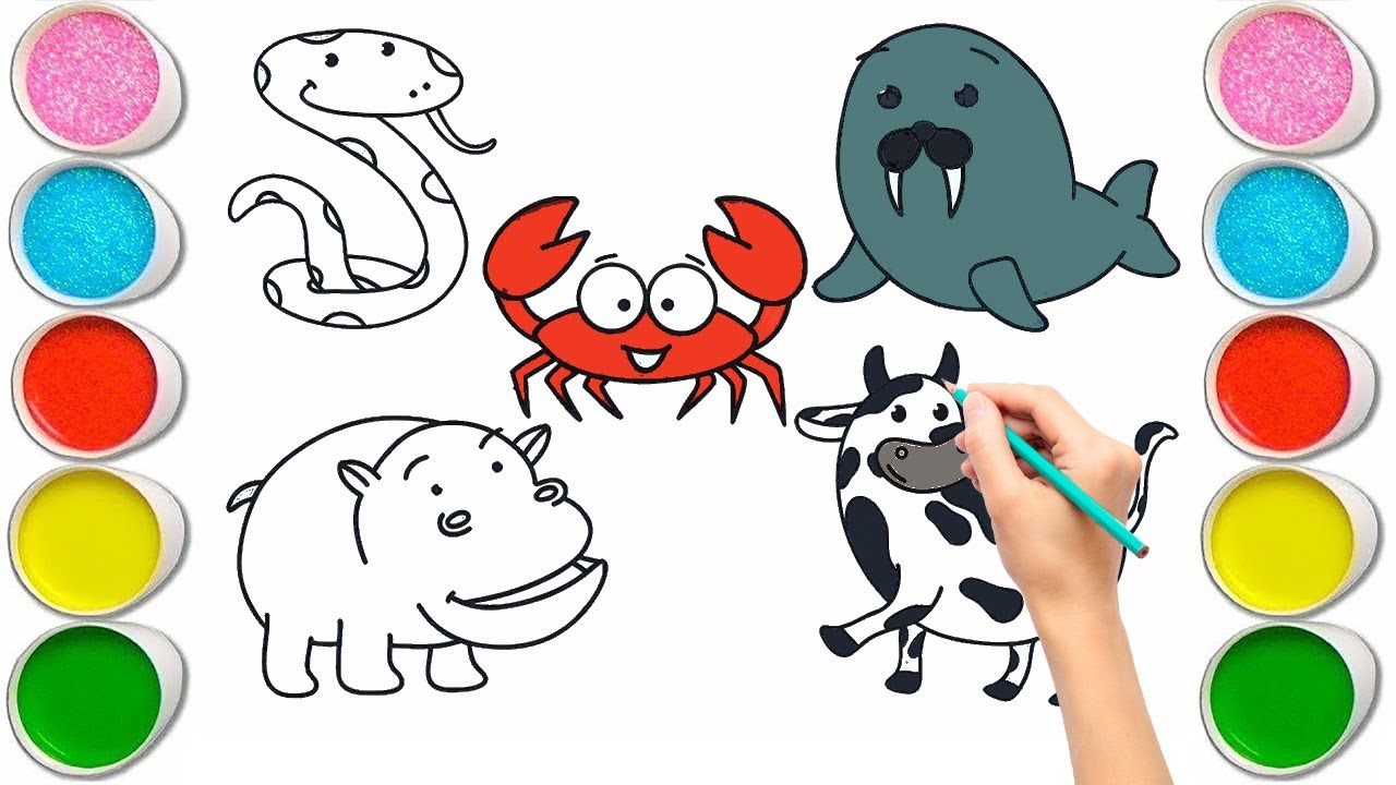 5 Cute Animals Drawing , Painting and Coloring for Kids & Toddlers ...