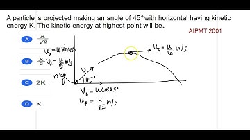 A particle is projected making an angle of 45⁰ with horizontal having kinetic energy K| jee Neet pyq