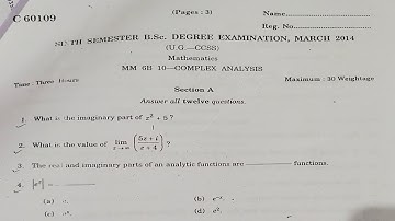 sixth semester | question paper | complex analysis | March 2014 | BSC MATHS | Calicut University