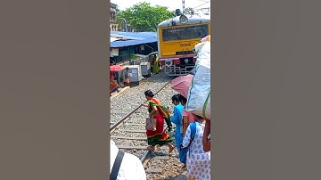 Risky railroad crossing । Indian local train short video । Crowd Railway Station #shorts #train
