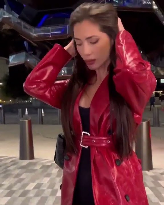 Red leather trench and black leather over the knee boots 💖#boots #leather #shoes #shorts
