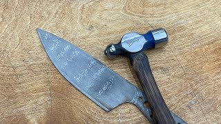 Straightening Hardened Knife With a Carbide Straightening Hammer.