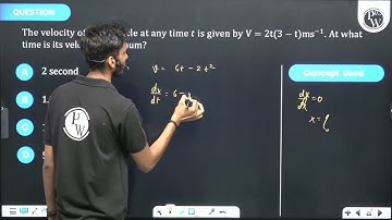 The velocity of the particle at any time \(t\) is given by \(\mathrm{V}=2 \mathrm{t}(3-\mathrm{t}...