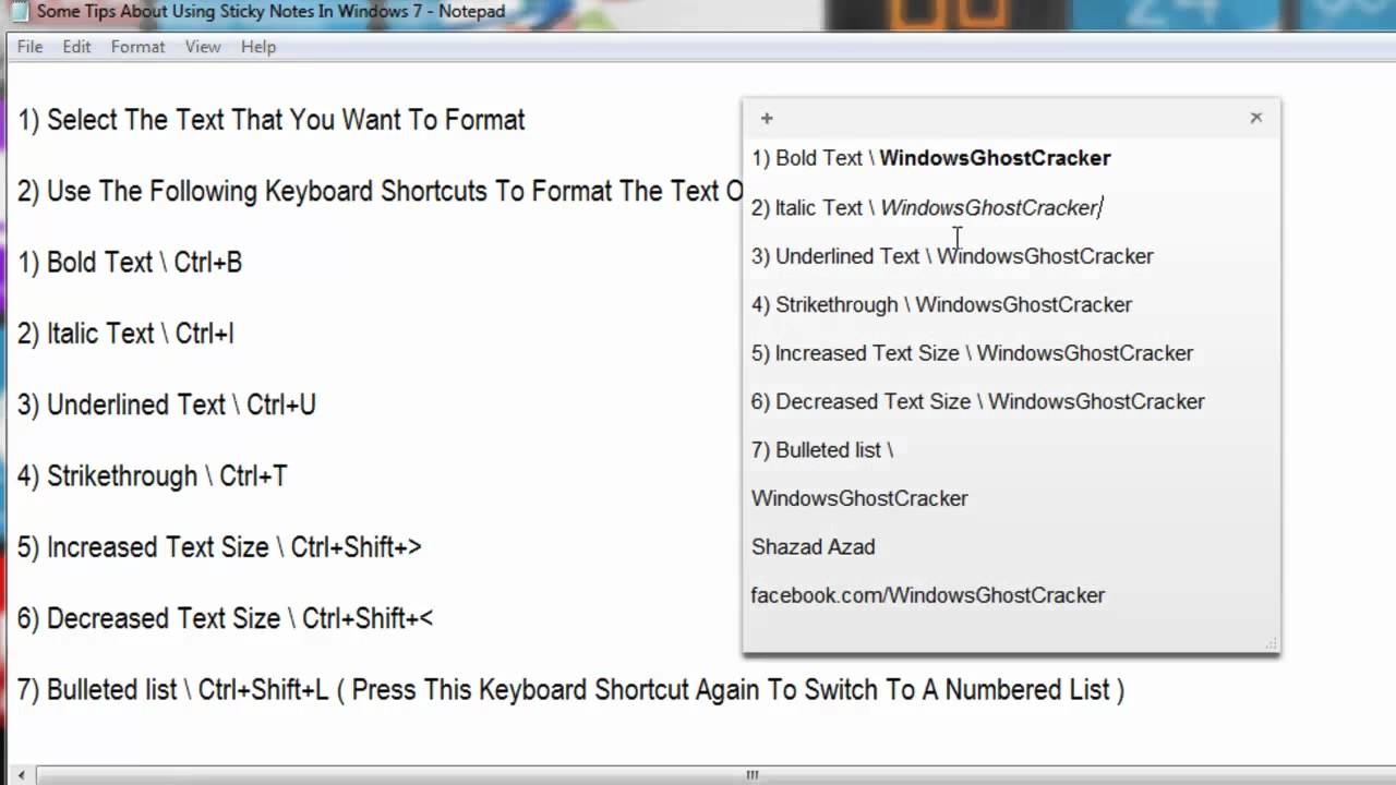 how to format text in sticky notes in windows 7 youtube sticky notes format