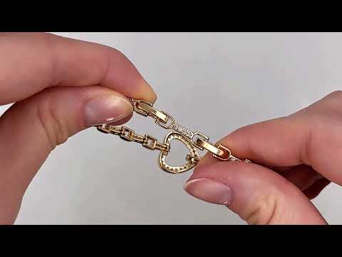 Браслет Серце 49977 ширина 4 мм білі фіаніти позолота 18К довжина 17+2, видео 1