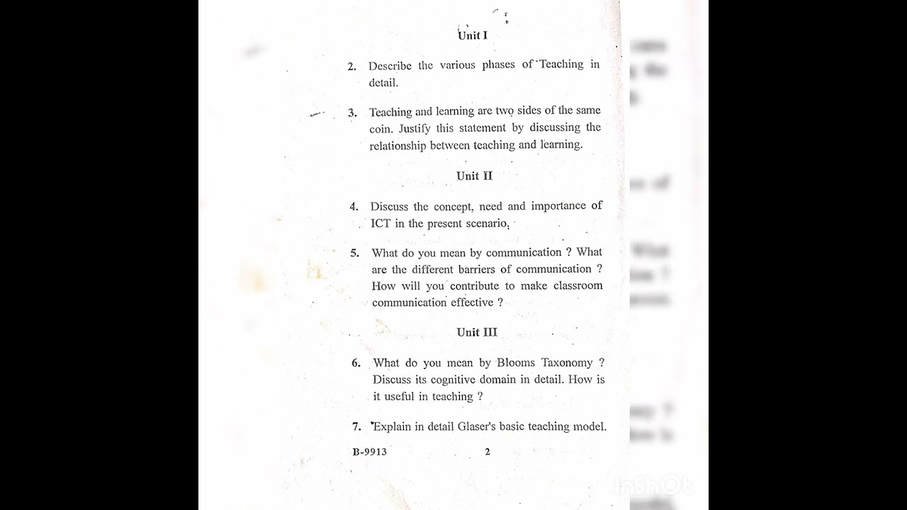 CDLU B.ED 1st year question paper 2022.... Teaching and learning