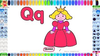 Princess Coloring Pages for Kids Learning Alphabet letter Q | Drawing Pages to learn to color