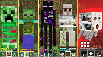 Minecraft HOW to BUILD ENDERMAN GOLEM ZOMBIE CREEPER GHAST HOUSE in Minecraft NOOB VS PRO