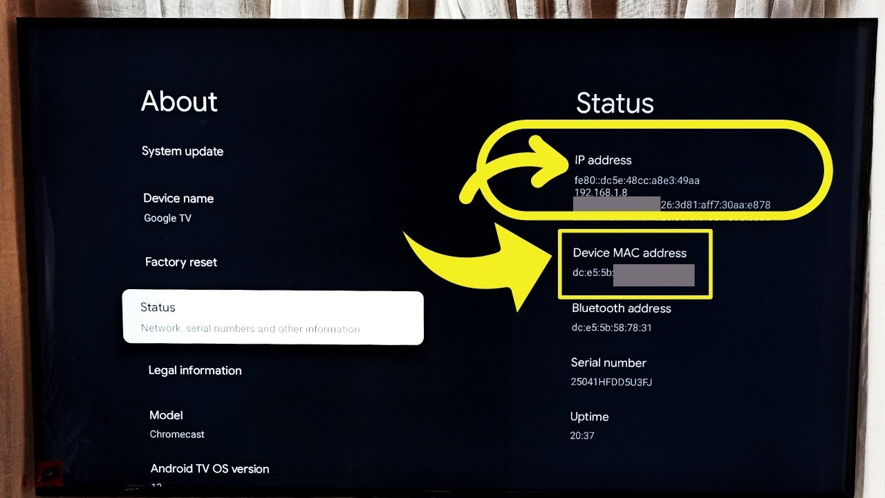 KODAK Smart Google TV How to Find IP Address and MAC Address 2 Ways YouTube