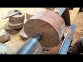 Woodturning  a log of old ironwood