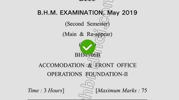 2019 Dcurst BHM 2nd Sem Accomodation & Front Office Operation Question Paper