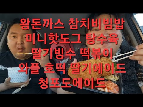 복부인 한솥 왕돈까스 참치비빔밥 미니핫도그 탕수육 <strong>설빙</strong> 딸기빙수 떡볶이 청포도에이드 딸기에이드 호떡 와플 먹방 mukbang