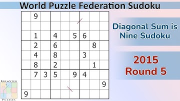 WPF Sudoku 2015 Round 5 - Diagonal Sum is Nine Sudoku