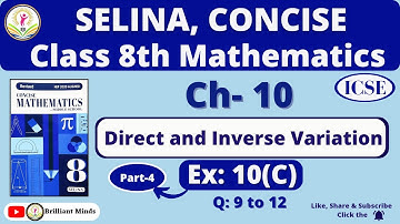 Ch- 10 Direct and Inverse Variations | Class 8th ICSE I Selina Concise Math Ex: 10 (C) Q: 9 to 12