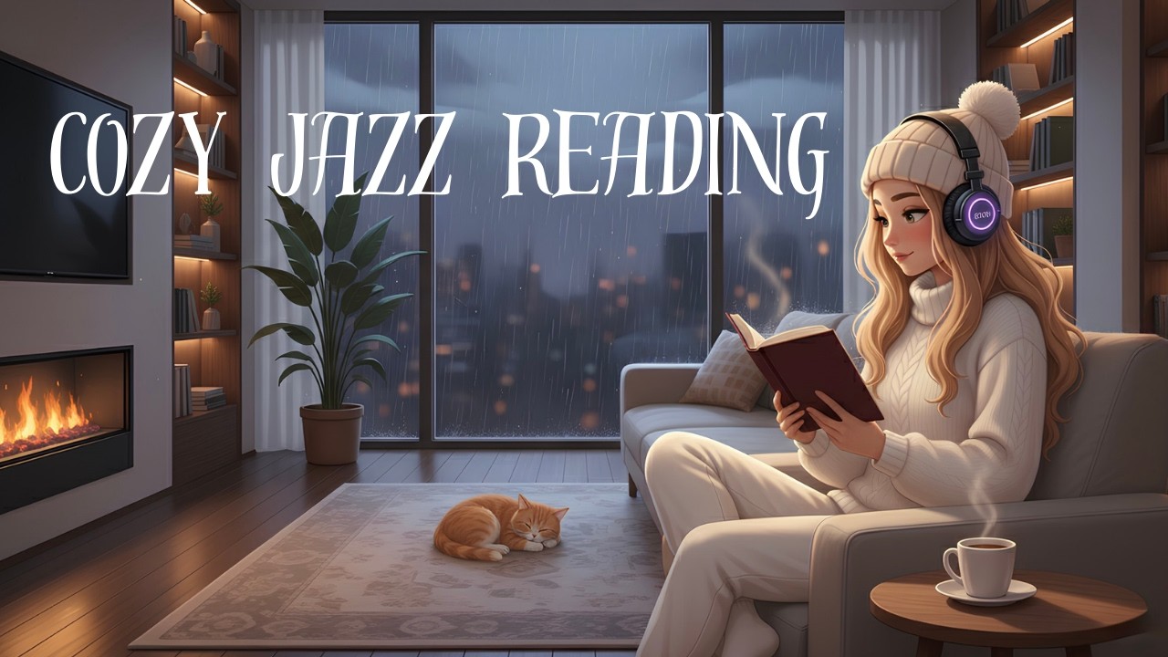 Cozy Reading Book 📖 | Steady Jazz Room Ambience with Rainy Night Vibes