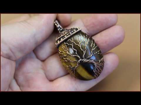 Мастер класс от Анатольевича Кулон Древо Жизни из медной проволоки и кабошона из камня