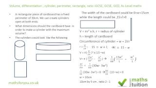Optimization, Volume, Cylinder, iGCSE Additional maths, As Level maths