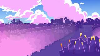 Lavender field under moving clouds 2D animation