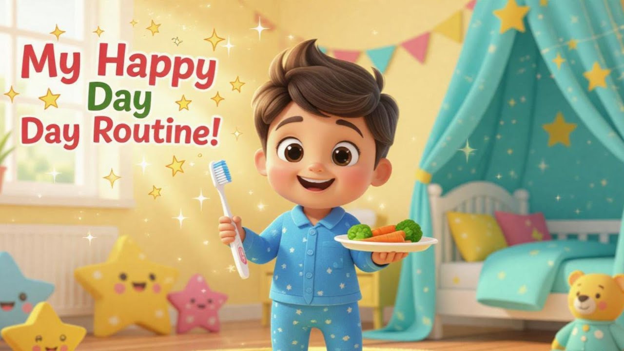 My Happy Day Routine | Kids Daily Routine Rhyme | Brush, Eat, Sleep ...