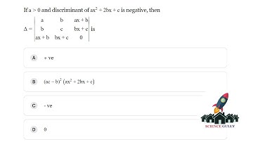 if a is greater than 0 and discriminant of ax^ 2 +2bx+c is negative, then Δ= is #jee #determinants