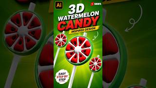 Create 3D Watermelon Candy in Adobe Illustrator 🍉🍭🔥 #shorts