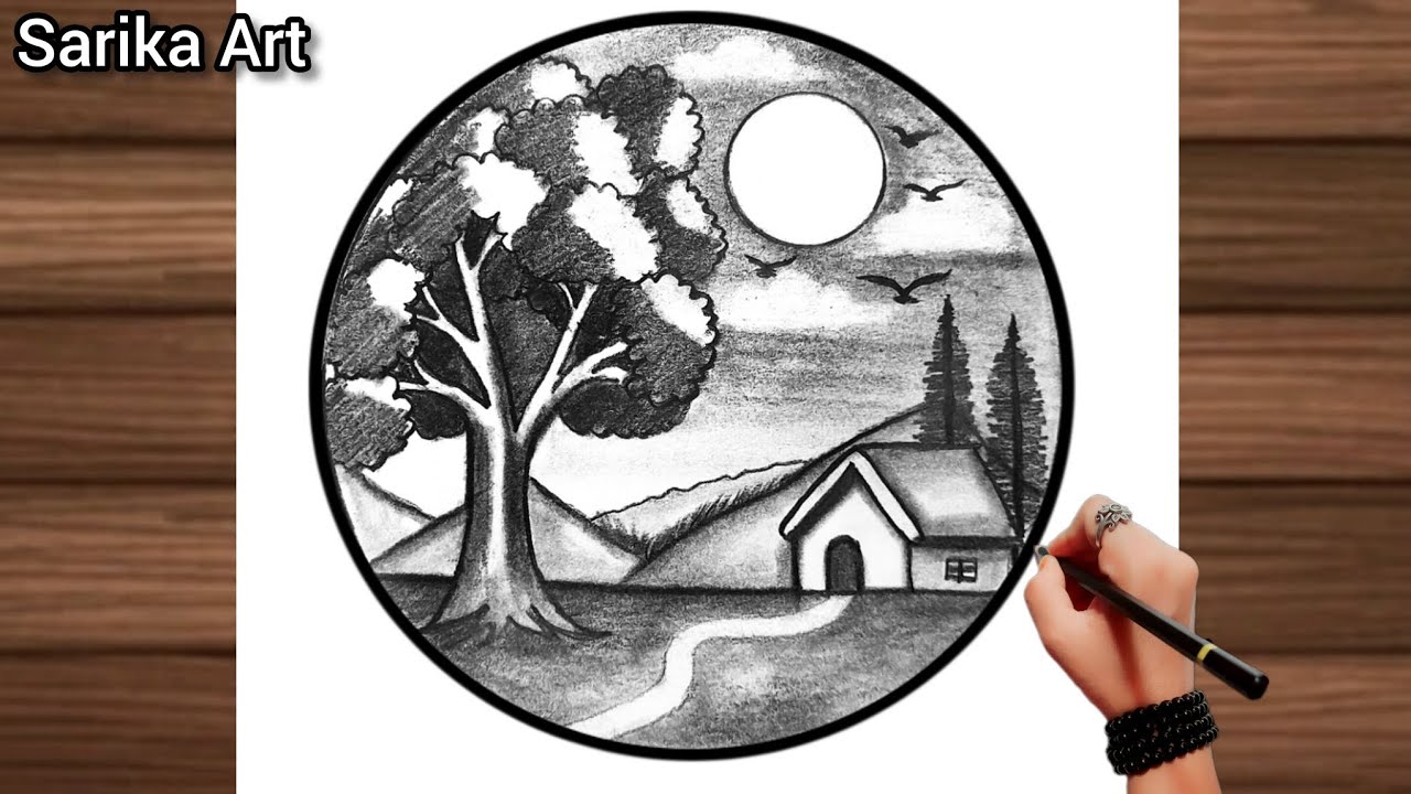 Scenery drawing very easy || Realistic nature drawing with pencil 