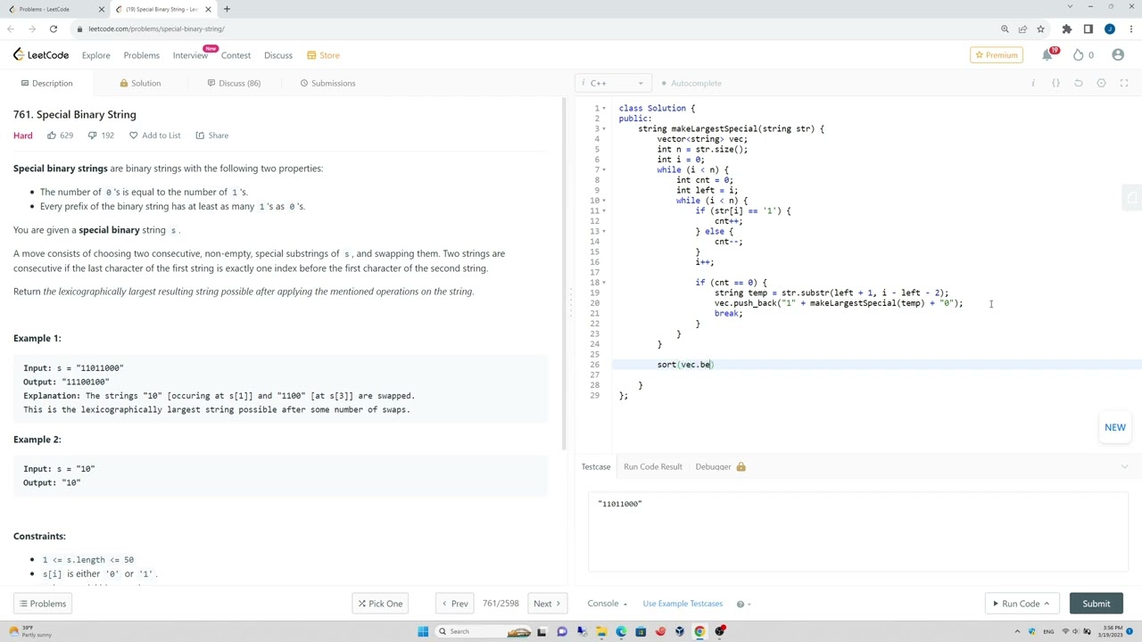 761 special binary string